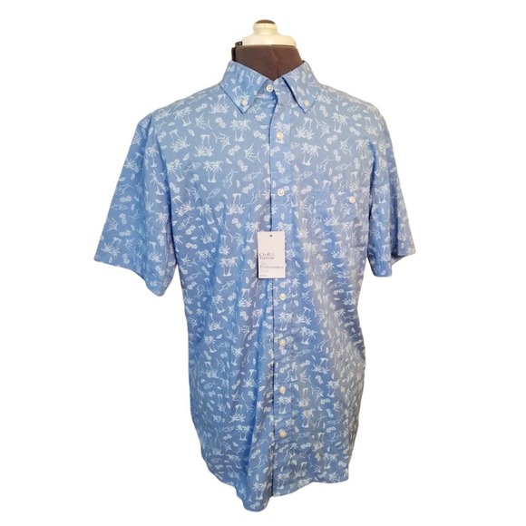 CROFT & Barrow Size L TALL Blue SAILBOAT PRINT SHORT SLEEVE Men's SHIRT NWT - Picture 1 of 6